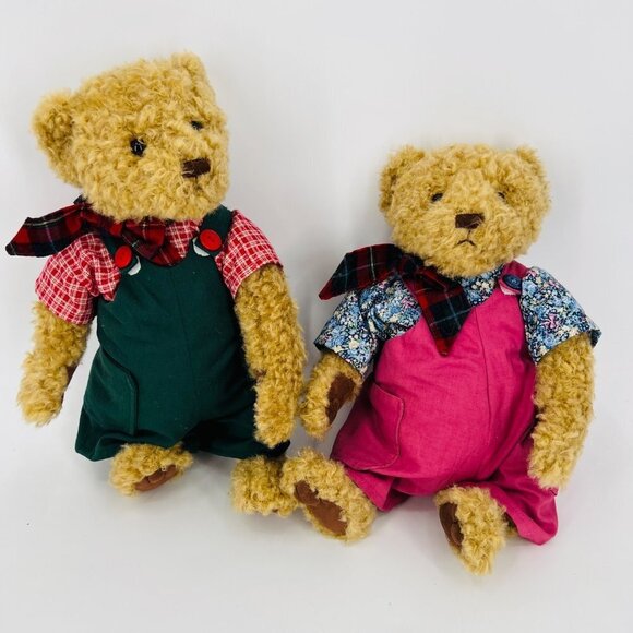 GUND Jointed Teddy Bear for Land's End Green Overalls Vintage - Picture 6 of 7